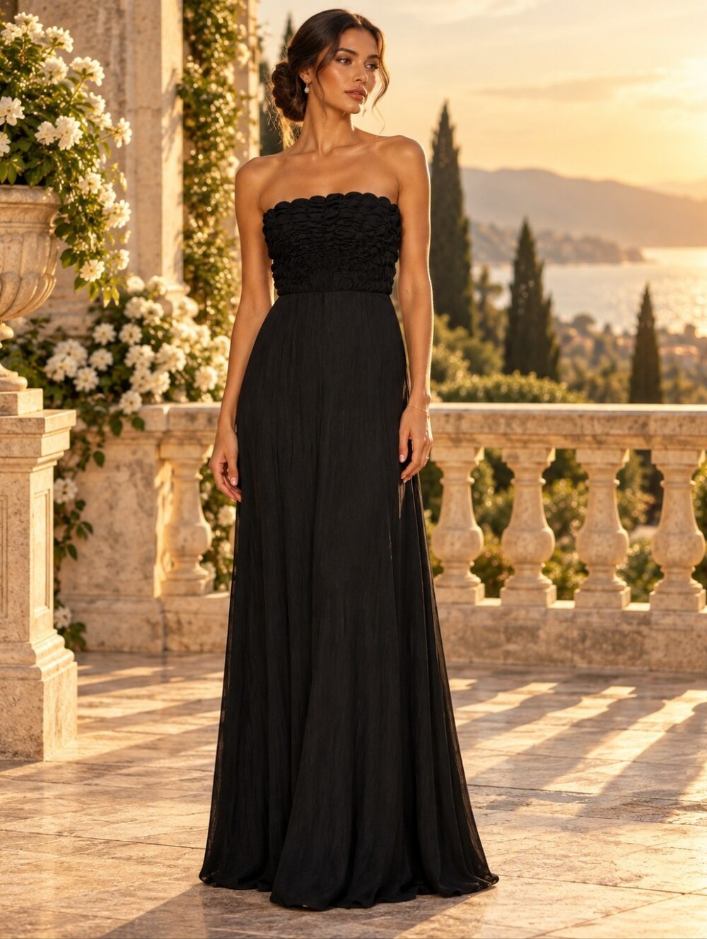 rag & bone Black Strapless Ruched Bodice Evening Dress